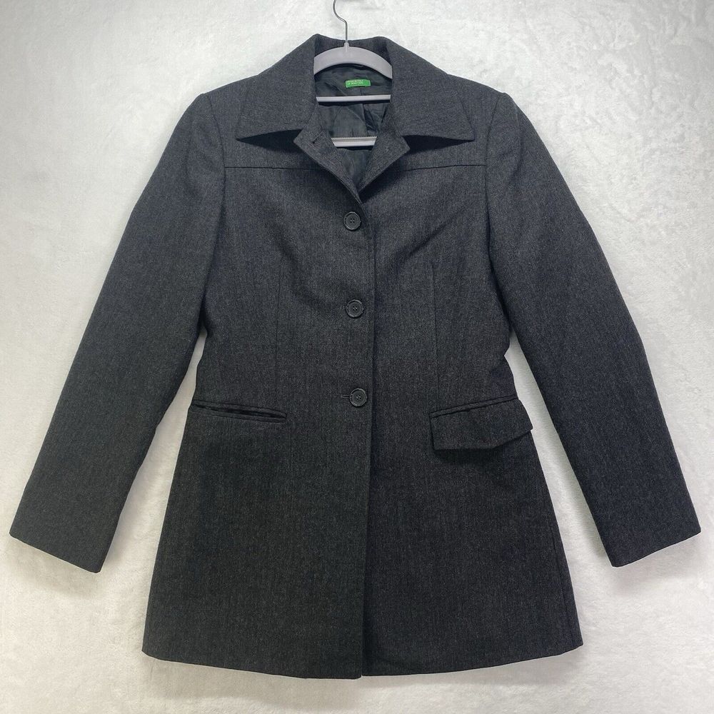 Made in Italy Of Benetton Coat womens 40 Pure wool Button Front‎ Jacket Vtg flaw